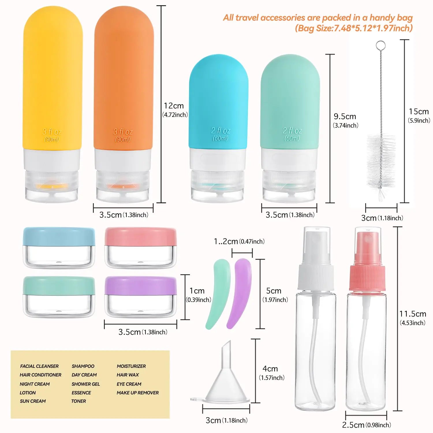 TSA-Approved Reusable Silicone Travel Bottles Set – 16 pcs / White Pack