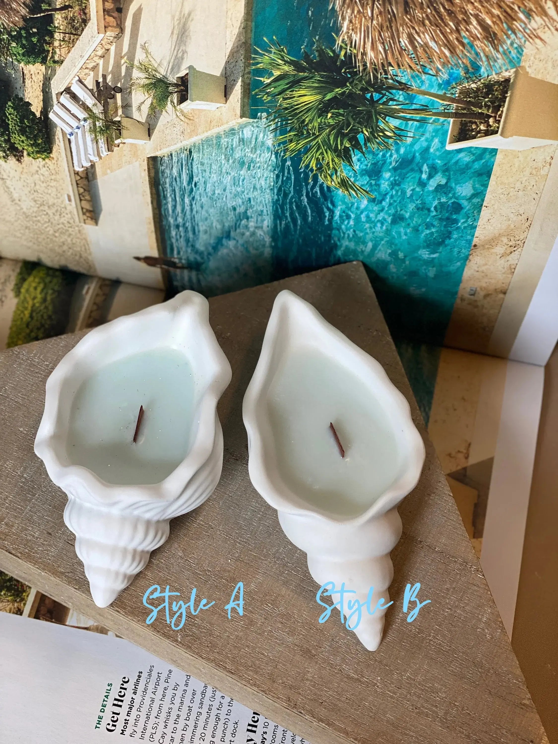 Handcrafted Sea Shell Candle in Jesmonite Coastal Decor