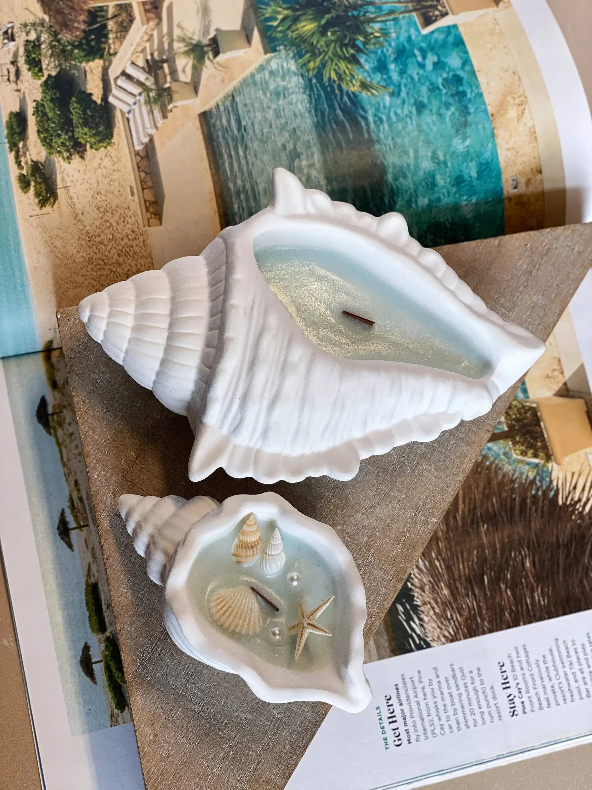 Handcrafted Sea Shell Candle in Jesmonite Coastal Decor