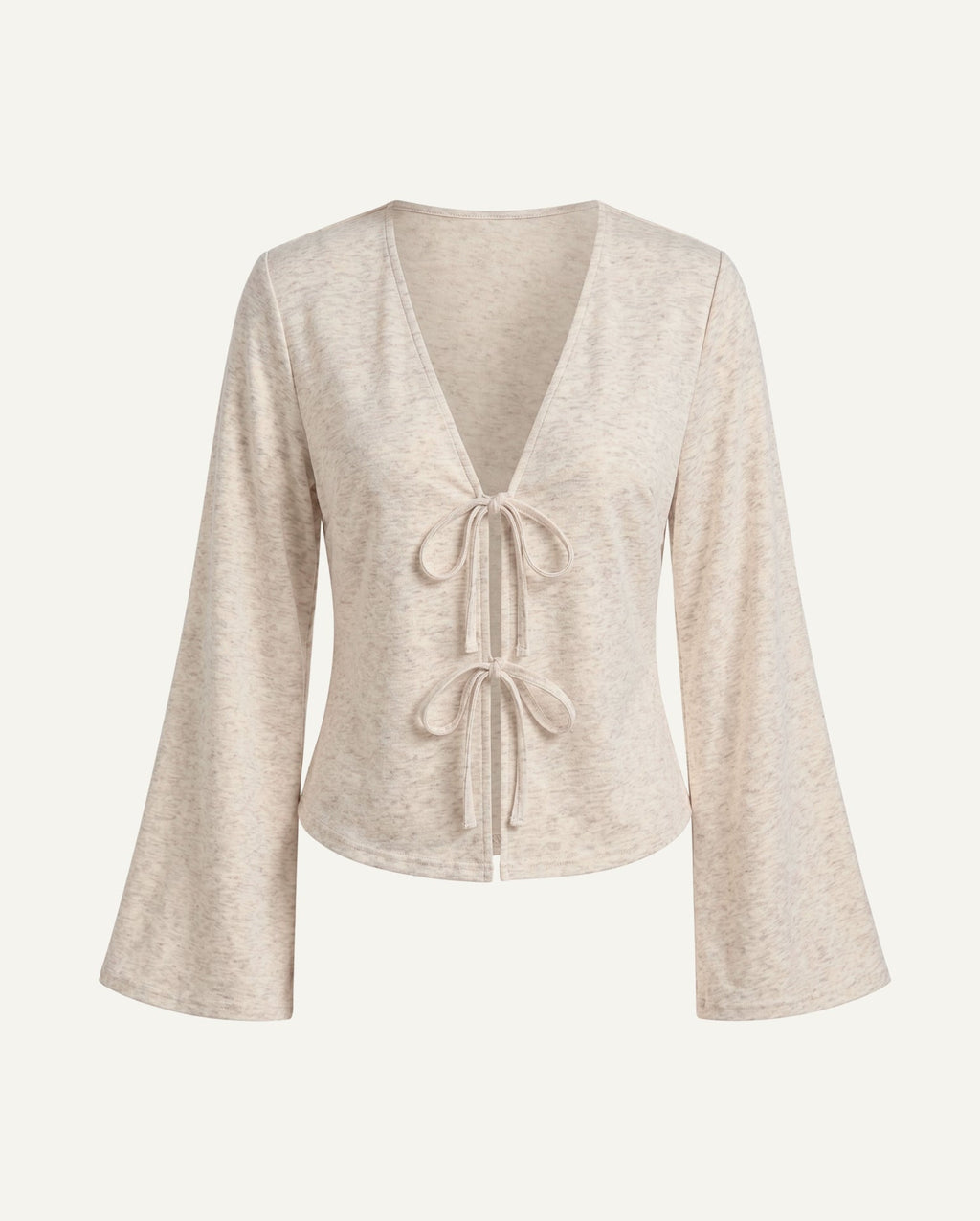 Women's Organic Cotton Tie-Front Cardigan | Bell Sleeve Loungewear Top-0