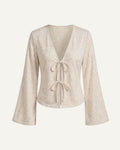 Women's Organic Cotton Tie-Front Cardigan | Bell Sleeve Loungewear Top-0