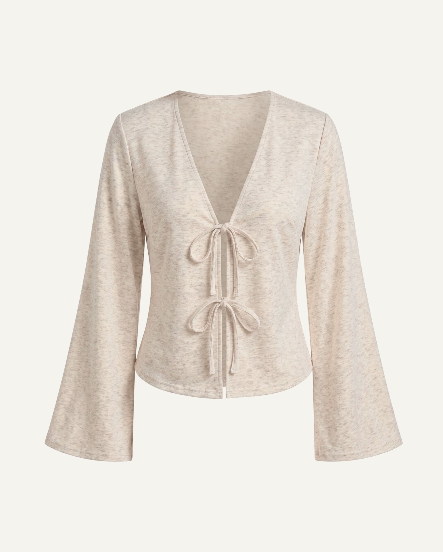 Women's Organic Cotton Tie-Front Cardigan | Bell Sleeve Loungewear Top-0