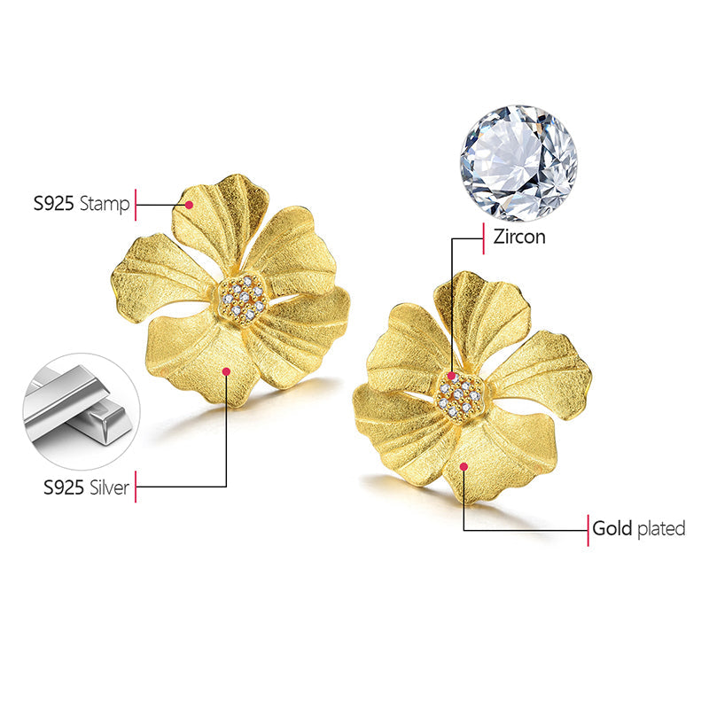 Peony Flower 925 Silver Stud Earrings