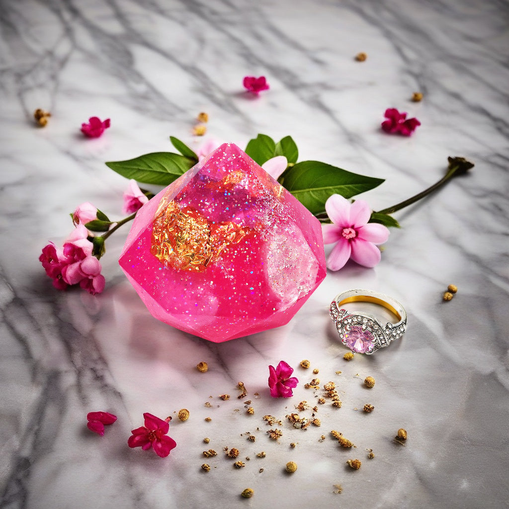 Rose Quartz Birthstone Gem Soap with Hidden Silver Ring-3