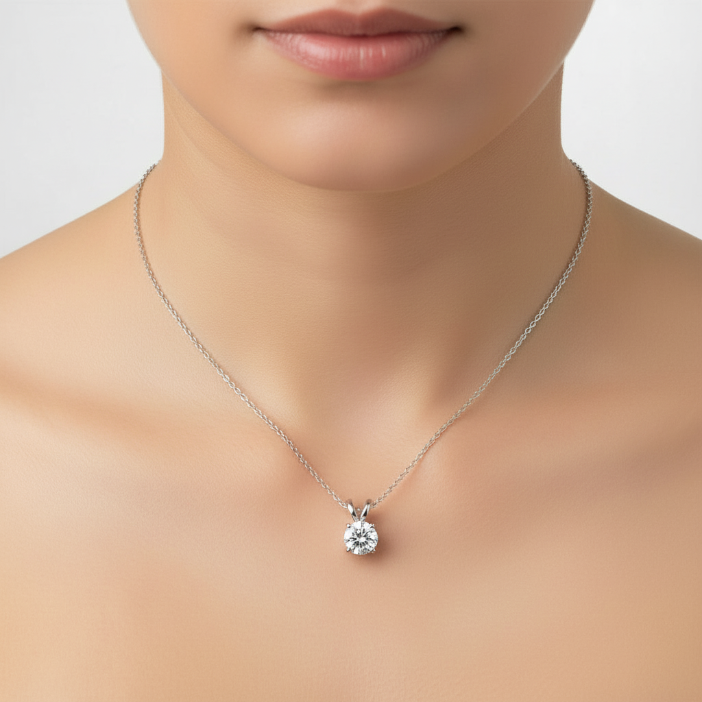 0.5/0.75 Ctw Prong Set Round Diamond Pendant In White/Yellow Gold G-VS