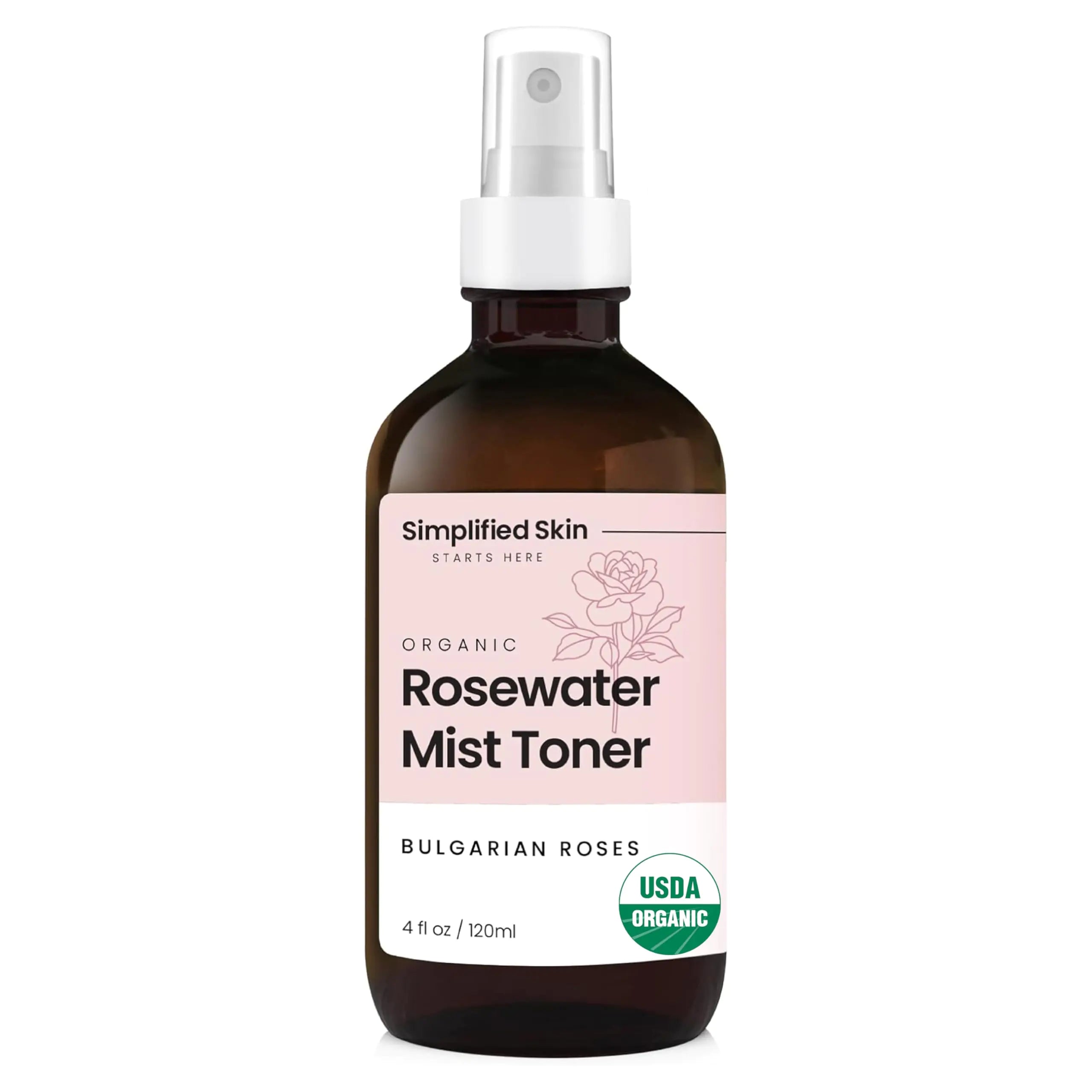 Organic Rose Water Spray - Multi-Purpose Hydrating Mist for Face, Body & Hair - 4 Oz