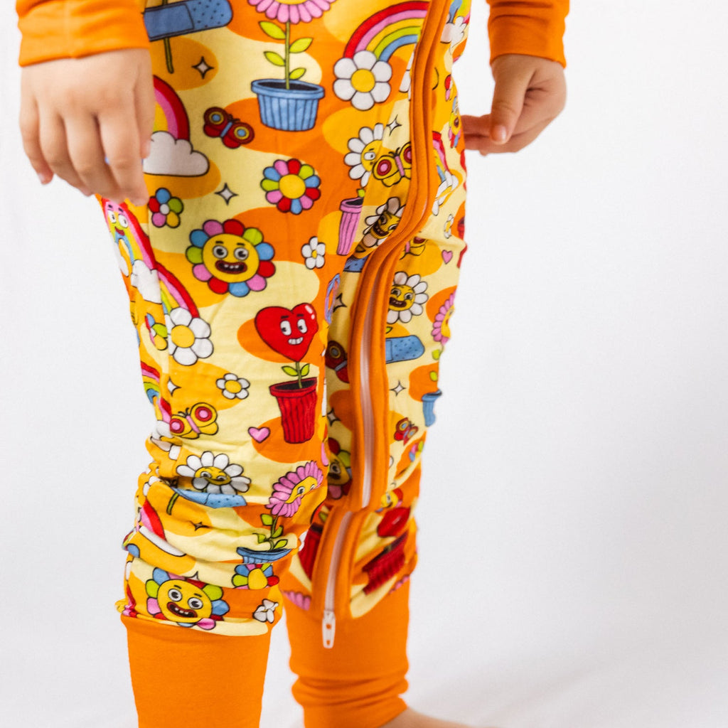 two-way zipper footie pajamas in flower friends print