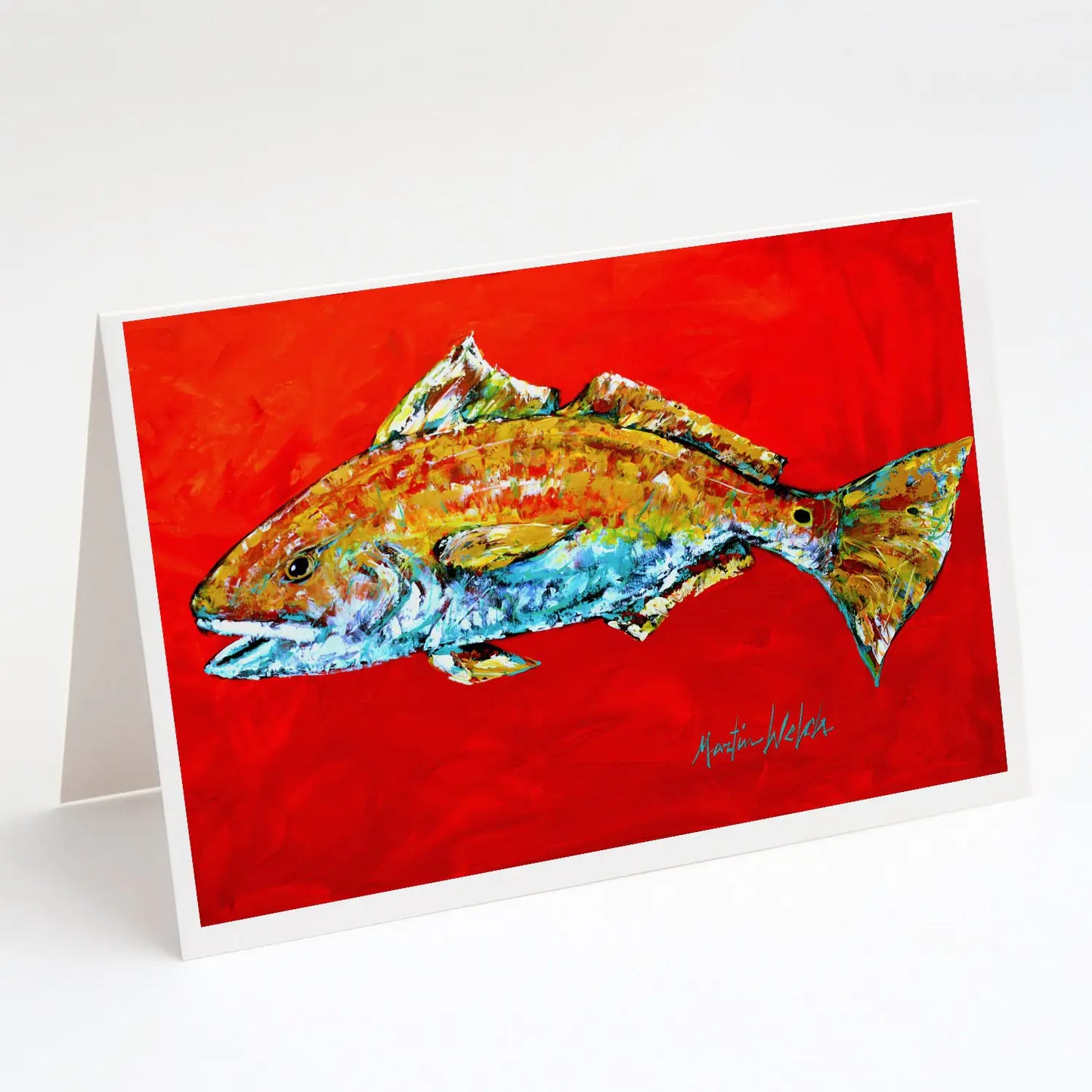 Fish Greeting Cards - Red - Pack of 8