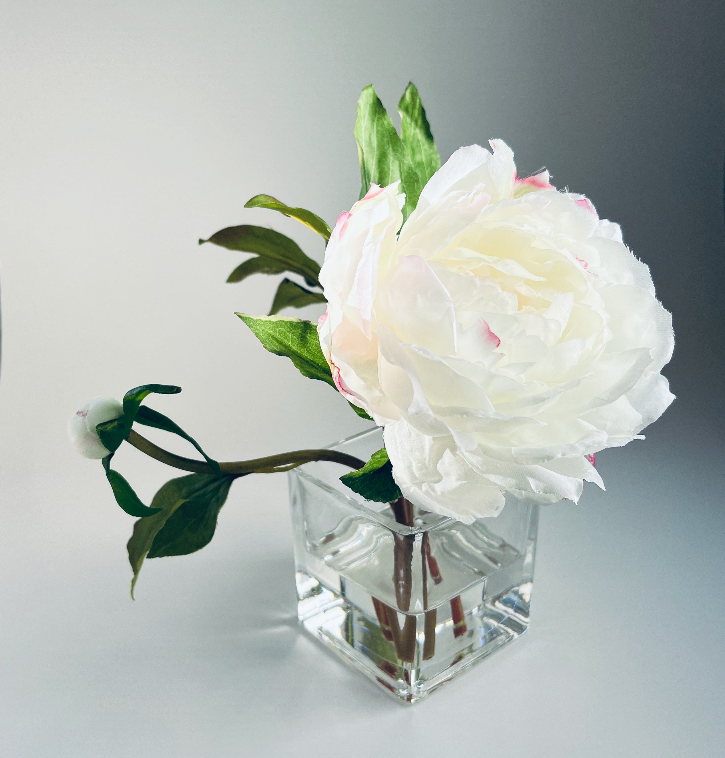 Real Touch Peony Arrangement in Glass Vase - 8"-3