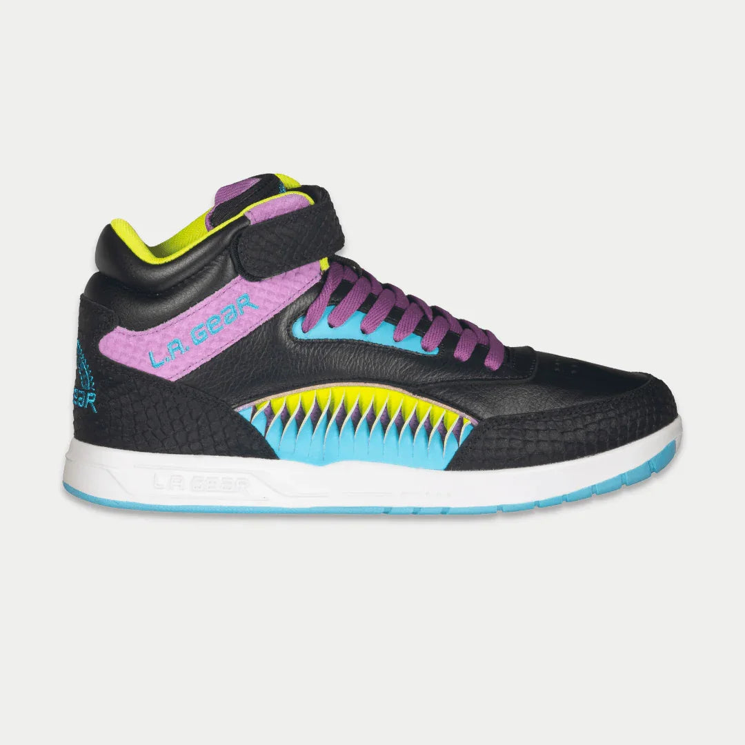 LA Gear Women's Flame Hightop – Black x Purple x Turquoise